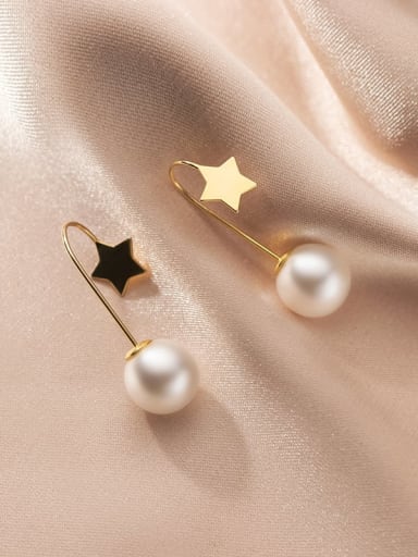 925 Sterling Silver Imitation Pearl Star Minimalist Hook Earring