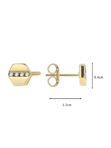 Brass Rhinestone Hexagon Minimalist Stud Earring