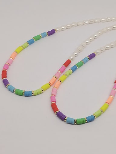 Stainless steel Freshwater Pearl Multi Color Polymer Clay Geometric Bohemia Necklace