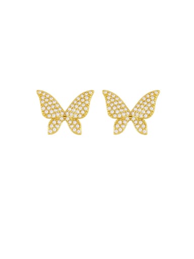 butterfly Brass Cubic Zirconia Heart Vintage Stud Earring