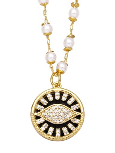 Brass Imitation Pearl Evil Eye Vintage Necklace
