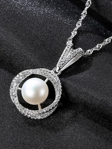White 6E03 925 Sterling Silver 3A Zircon Freshwater Pearl Pendant Necklace