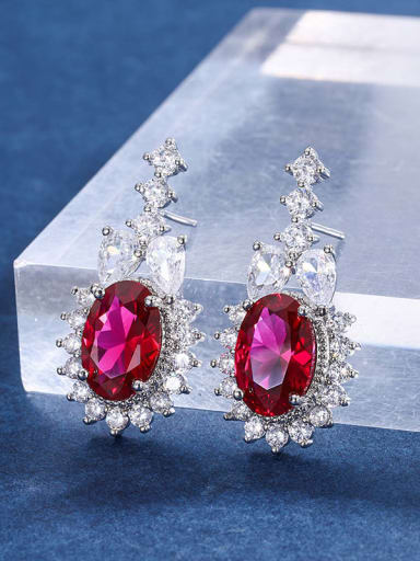 Red Treasure Earrings Brass Cubic Zirconia Luxury Geometric  Earring and Necklace Set