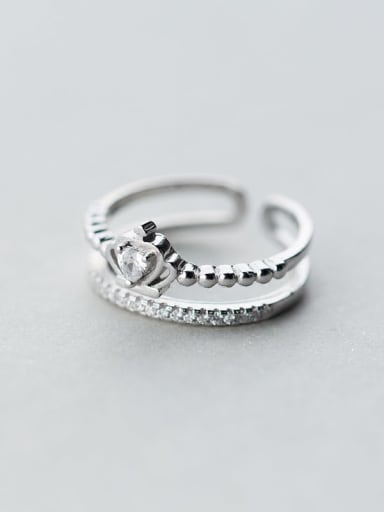 925 Sterling Silver Rhinestone Crown Minimalist Stackable Ring