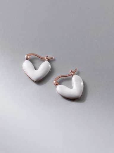 Rose Gold 925 Sterling Silver Enamel Heart Minimalist Huggie Earring