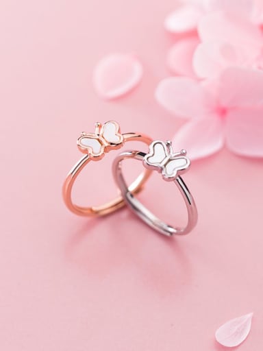 925 Sterling Silver Shell White Butterfly Cute Free Size Ring