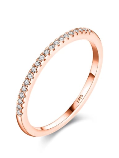 Rose Gold 925 Sterling Silver Cubic Zirconia  Minimalist Simple Row Drill  Round Band Ring