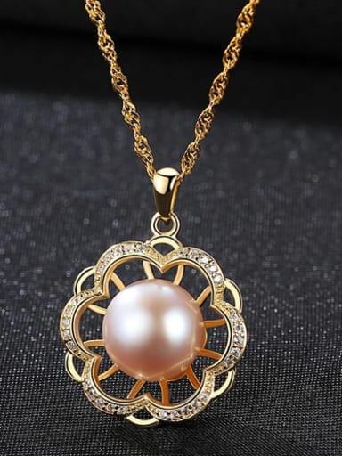 925 Sterling Silver Freshwater Pearl Hollow zircon flower pendant  Necklace