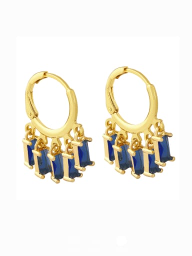 blue Brass Cubic Zirconia Tassel Vintage Huggie Earring