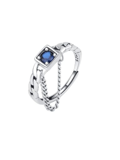 925 Sterling Silver Cubic Zirconia Geometric Vintage  Chain Band Ring