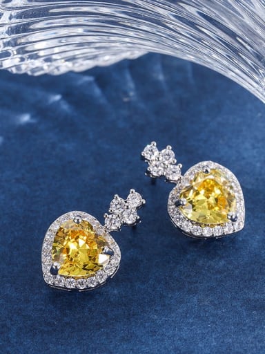 Yellow diamond earrings Brass Cubic Zirconia Luxury Heart Earring and Necklace Set