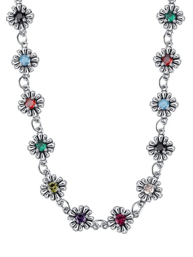 925 Sterling Silver Cubic Zirconia Flower Vintage Necklace
