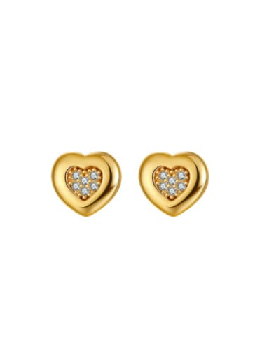 14K gold 925 Sterling Silver Cubic Zirconia Heart Minimalist Stud Earring