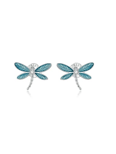 925 Sterling Silver Enamel Dragonfly Dainty Stud Earring