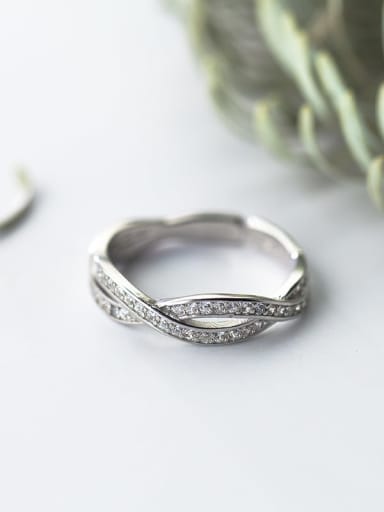 925 Sterling Silver Rhinestone  Irregular Minimalist Band Ring