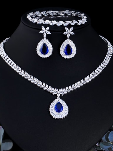 Brass Cubic Zirconia Luxury Water Drop  Earring Ring and Necklace Set