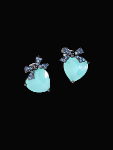 blue Brass Cubic Zirconia Heart Vintage Stud Earring