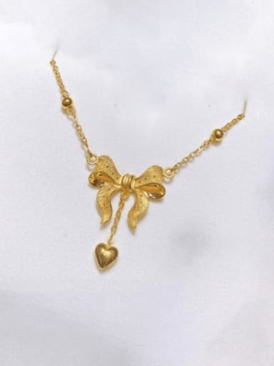Titanium Steel Bowknot Minimalist Heart Tassel Necklace