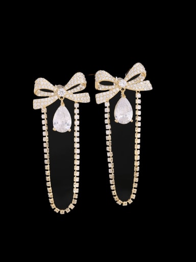 Brass Cubic Zirconia Bowknot Tassel Luxury Earring