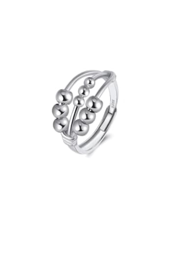 Platinum, 2.78g 925 Sterling Silver Bead Geometric Minimalist Stackable Ring