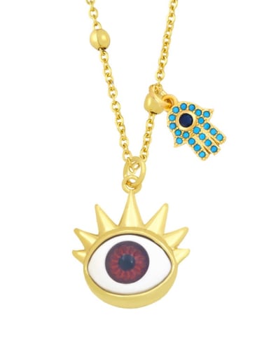 A (red) Brass Enamel Evil Eye Vintage Palm Pendant Necklace