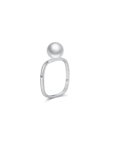 custom 925 Sterling Silver Imitation Pearl Geometric Minimalist Band Ring