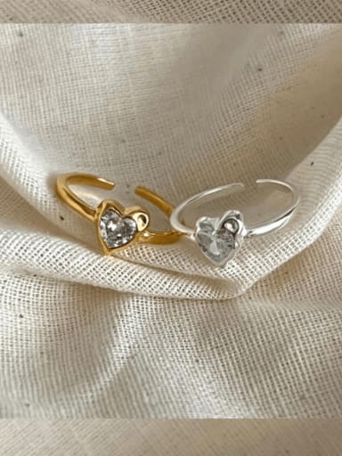 925 Sterling Silver Cubic Zirconia Heart Vintage Band Ring