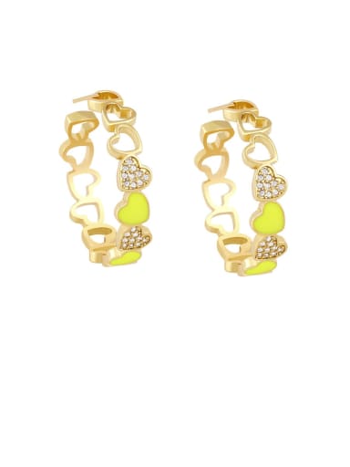 yellow Brass Cubic Zirconia Enamel Heart Minimalist Huggie Earring