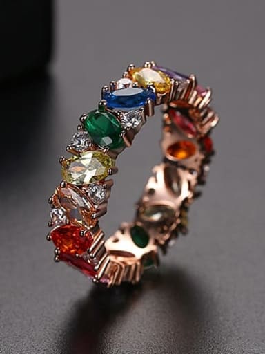 Copper Cubic Zirconia Multi Color Geometric Dainty Band Ring