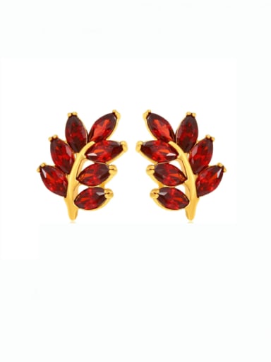Ruby red Alloy Cubic Zirconia Leaf Minimalist Stud Earring