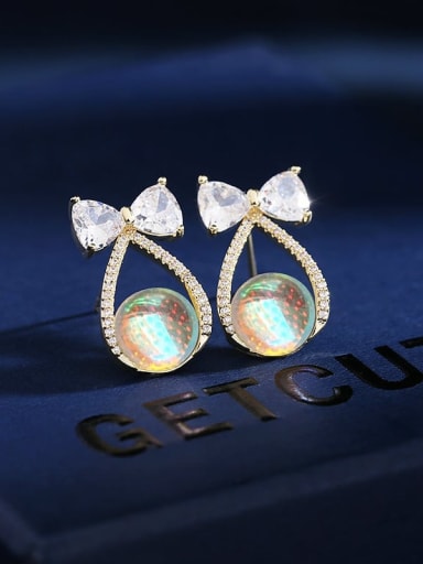 Brass Cubic Zirconia Bowknot Luxury Stud Earring