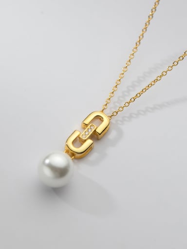 custom 925 Sterling Silver Imitation Pearl Geometric Minimalist Necklace