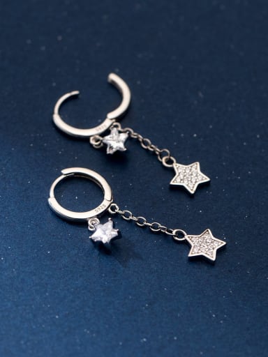 925 Sterling Silver Cubic Zirconia Star  Tassel Minimalist Huggie Earring