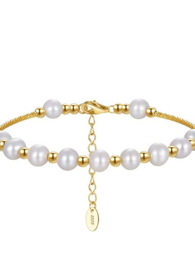Pearl size approximately: 5-6mm, 925 Sterling Silver Imitation Pearl Irregular Minimalist Link Bracelet