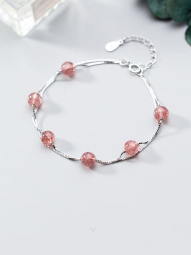 925 Sterling Silver Minimalist Double Layer Strawberry Crystal Bracelet Strand Bracelet