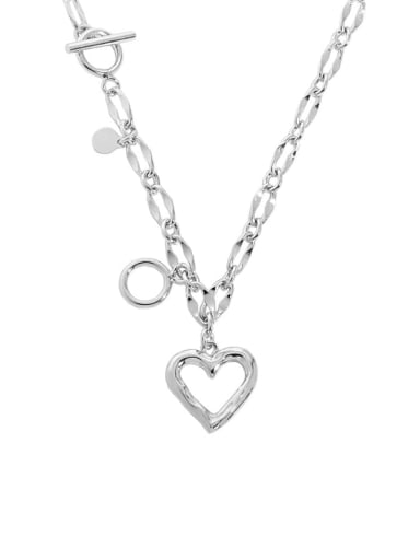 silver 925 Sterling Silver Heart Vintage Hollow Chain Necklace