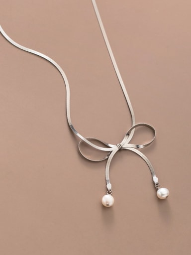 925 Sterling Silver Imitation Pearl Butterfly Minimalist Necklace