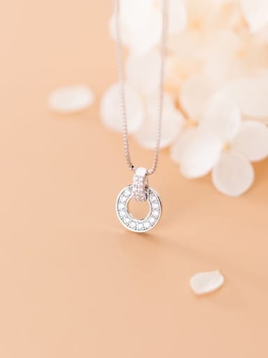 925 Sterling Silver Cubic Zirconia Full Diamond Round Pendant  Necklace