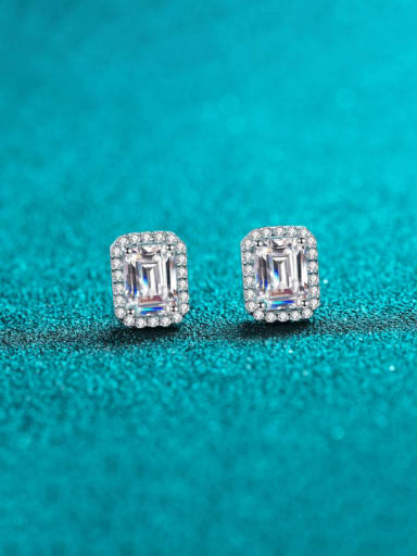 50 points +50 Points (emerald cut) 925 Sterling Silver Moissanite Rectangle Dainty Cluster Earring