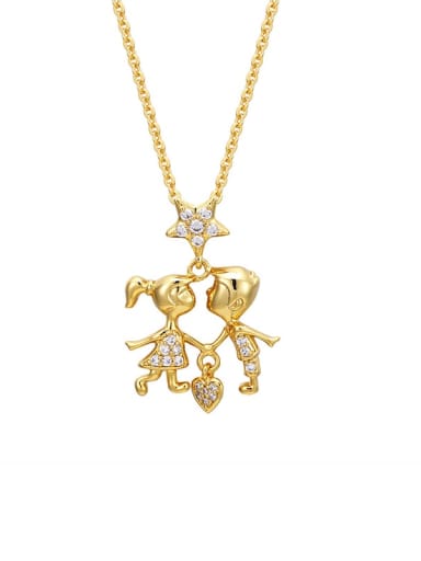 24K Gold Plated holding lovers Alloy Cubic Zirconia Dainty Necklace