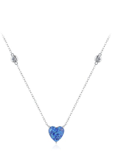 silvery 925 Sterling Silver Opal Heart Minimalist Necklace