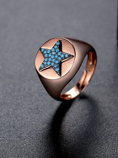 SKR 017 Blue Brass Rhinestone  Minimalist Five-pointed star Band Ring