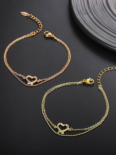 Alloy Heart Minimalist Double Layer Chain  Strand Bracelet
