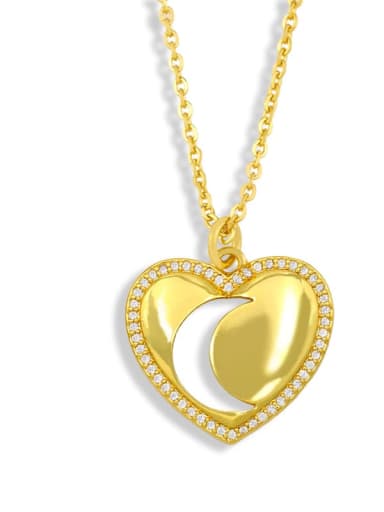 moon Brass Cubic Zirconia Heart Minimalist Moon pendant Necklace