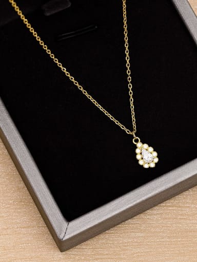 NS761 [Gold] 925 Sterling Silver Cubic Zirconia Water Drop Dainty Necklace