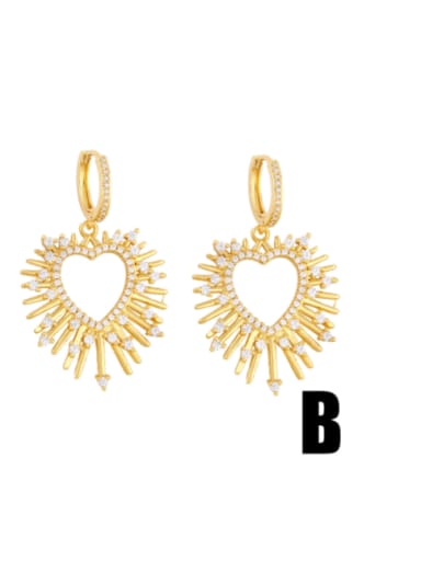 B Brass Cubic Zirconia Moon Heart Vintage Huggie Earring