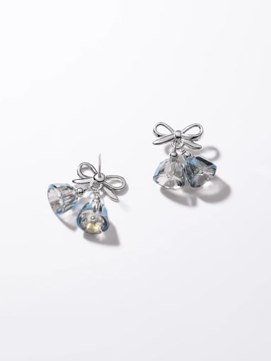 custom 925 Sterling Silver Synthetic Crystal Bowknot Bell Cute Drop Earring