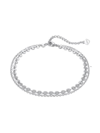 925 Sterling Silver Minimalist  Double Layer Round Anklet