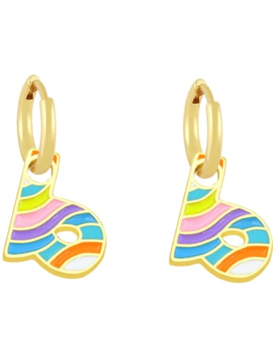 B Brass Enamel Rainbow Letter Minimalist Huggie Earring