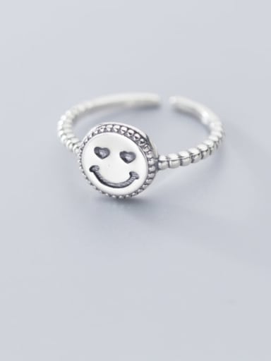 925 Sterling Silver Minimalist Smiley Free Size  Ring
